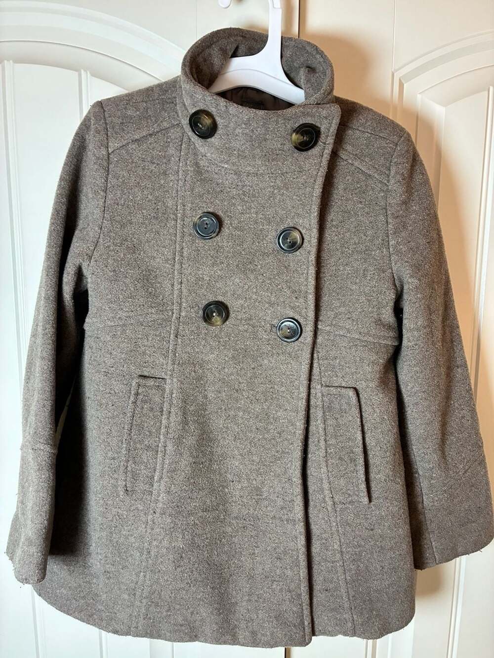 Zara Kids Brown Wool Blend Double Breasted Babydoll Coat Size 7-8